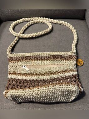 Lina Crochet Knit Purse Striped Bag Crossbody Braid Strap with Pockets & Lined